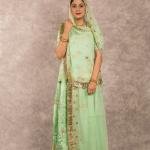 Aqua Green Zari Sequins Work Poshak Set | Bamber Satin with Solid Odhna | Jaipurio Designer Collection